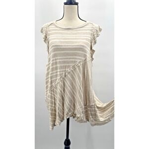 Free People Striped Linen Tunic Womens Small Asymmetrical Neutral Boho Coastal